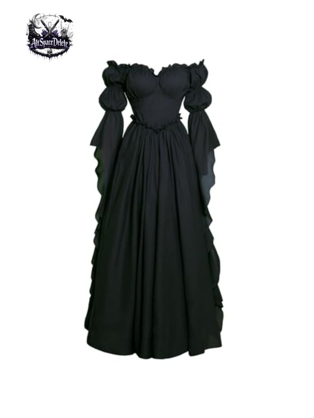 Medieval Renaissance Victorian Costume Dress Off Shoulder Long Puff Sleeve